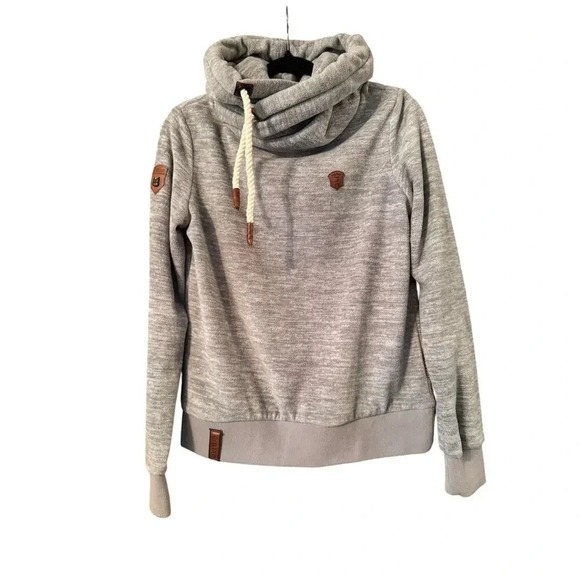 Naketano Cowl Neck Hoodie Velvet Gray Heathered Pullover Drawstring Sweatshirt - Picture 1 of 11